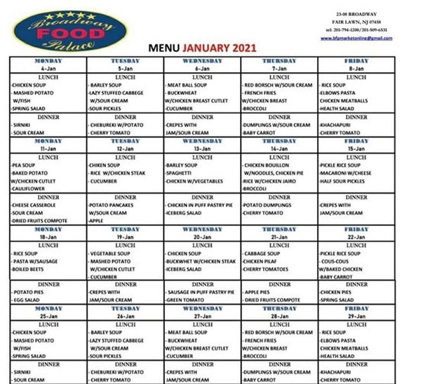 January Menu